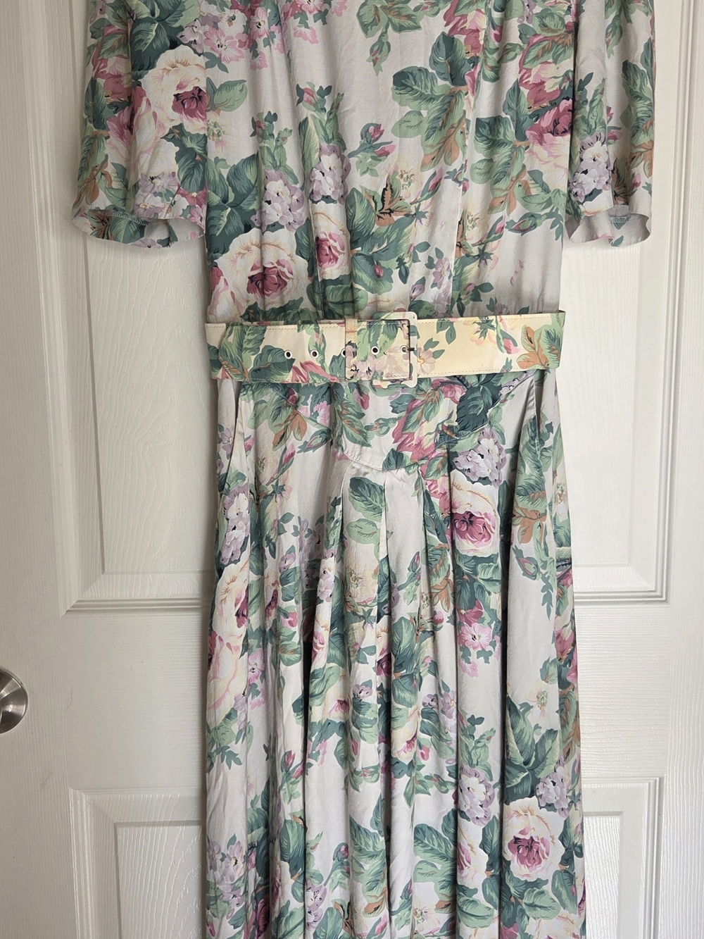 Michaels Floral Tea Dress in Pastel Pink, Green and Cream
